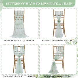 16 Packs Pearl Chair Sashes Wedding Decorations 8ft Sage Green