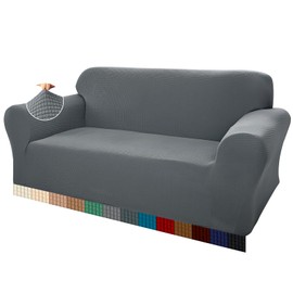 Teynewer High Stretch Sofa Covers Universal Super Soft Loveseat Couch Jacquard Covers for Dogs Non Slip Furniture Protector Machine Washable (2 Seater, Light Grey)