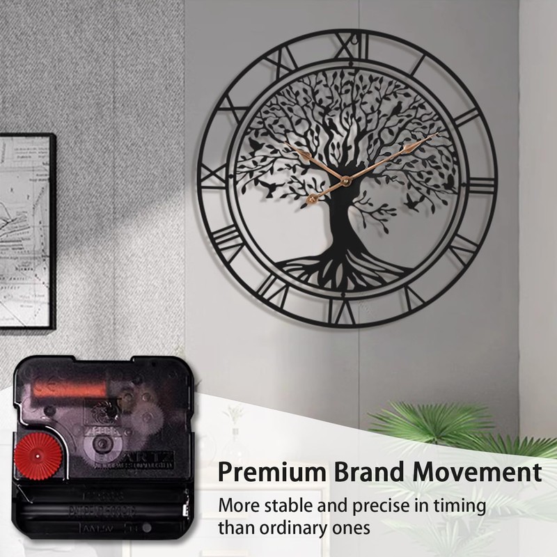 Dankeit Tree of Life Wall Clock, 24Inch Metal Black Family