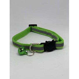 Reflective & Adjustable Cat, Dog, Small Animal Pet Collar; Bells to Stop Hunting. Funky Patterned, Paw Prints. Designed for Visibility [GREEN]