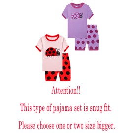 Family Feeling 4 Piece Little girls summer Pajamas Short sleeve 100% Cotton Ladybug Kids Pjs Size 5