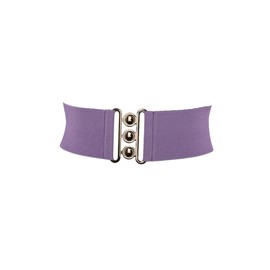 FASHIONGEN - Gloria Women's Wide Elastic Belt, Made in France, Purple (Gold Buckle)