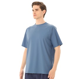 TIZAX UV Swimming Shirt Men's Short-Sleeved Swimming Shirt Rash Guards UPF 50+ Sun Protection Men's Water Sports T-Shirt Quick Drying, black / grey