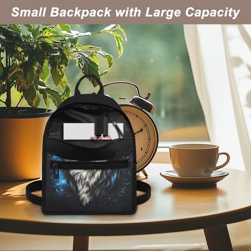 Viewamoon Mini Backpack for Women Wolf Small Cute Backpack Organizer
