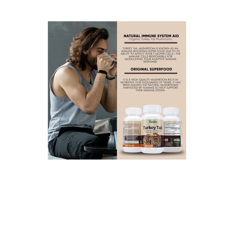 Parker Naturals Premium Organic Turkey Tail Mushroom Capsules Supports Immune