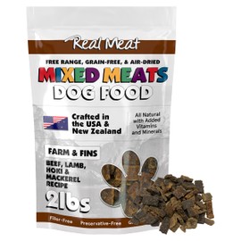 TRMC Mixed Meat Farm & Fins Air Dried Dog Food w/Real Beef, Lamb, Hoki, & Mackerel (Free from Poultry) - 2lbs of Grain-Free, High-Protein, Real Meat Dog Food for Dogs of Any Age & Size
