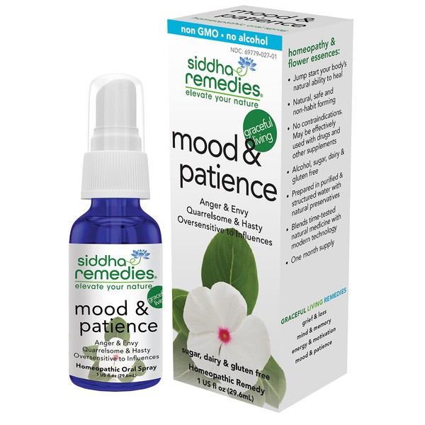 Siddha Remedies Mood & Patience Spray for Mood Boost & Support | Ease Tension, Irritability and Impatience | Non GMO Homeopathic Remedy w/ Flower Essences for Emotional Support | No Alcohol, Sugar
