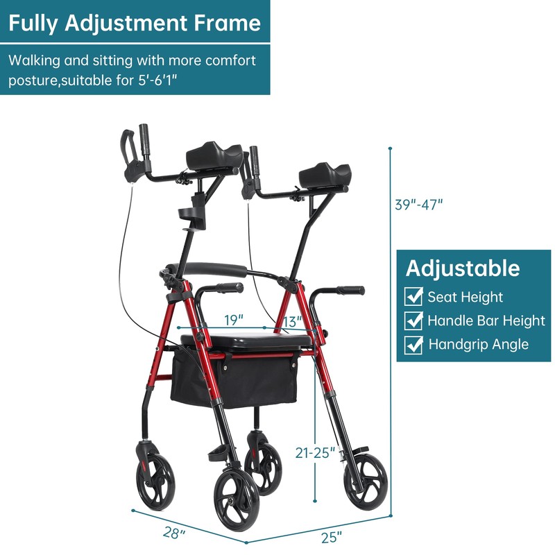 ELENKER Upright Walker, Stand Up Rollator Walker with Padded Seat