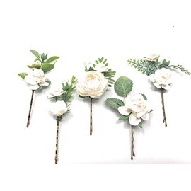 Flower hair pins wedding floral clips hair comb bridal bobby pins braid accessories (White and Ivory)