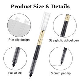 Invalidism 24pcs Rollerball Pens Black Ink, 0.5mm Retractable Black Gel Pens, Quick-Drying Smooth Ballpoint Pens for Writing, Journal, Note Taking, Home Office School Stationary Supplies