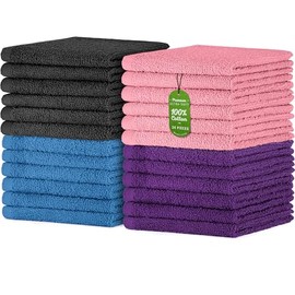 DecorRack 24 Pack 100% Cotton Wash Cloth, Luxurious Soft, 12 x 12 inch Ultra Absorbent, Machine Washable Washcloths, Dark Assortment Colors (24 Pack)