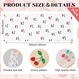 Windkream 2 Pack Glitter Cherry Table Runner 35x120 Inch Cherry Birthday Party Decorations Fruit Summer Lace Tulle Fabric Table Dining Room Kitchen Holiday Wedding Baby Shower Veil Decor