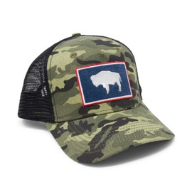 International Tie Wyoming Cap for Men and Women - Wyoming State Flag Trucker Baseball Snapback Hat (Camouflage)