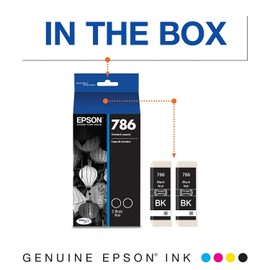 EPSON 786 DURABrite Ultra Ink Standard Capacity Black Dual Cartridge Pack (T786120-D2) Works with WorkForce WF-5110, WF-5190, WF-5620, WF-5690