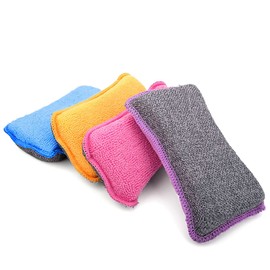 UPSTAR Kitchen Sponges for Dishes, Microfiber Cleaning Scrubber, Non-Scratch Scrubbies for Dishwashing and Bathroom, Size L Pack of 4