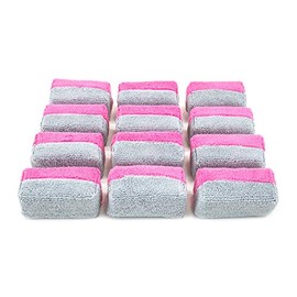 Autofiber [Saver Applicator Terry] Ceramic Coating Applicator Sponge | 12 Pack | with Plastic Barrier to Reduce Product Waste. (Pink/Gray, Mini)