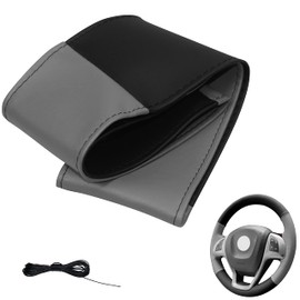 Generisch Steering Wheel Cover 4-Piece Car Steering Wheel Cover for Lacing Sewing M5 Black Grey Universal Size 37-39 cm