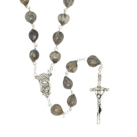 Catholic Town JOB'S TEARS ROSARY for difficult times with Madonna and Child centerpiece and cross crucifix (ROSNS-GREY)