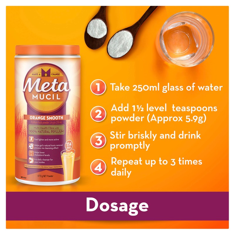Metamucil Daily Fibre Supplement Smooth Orange, 114 Doses, 673g