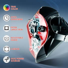 TRQWH Welding Helmet Auto Darkening Large Viewing True Color Solar Powered Welding Hood with 4 Arc Sensor Adjustable Wide Shade Range 4~5-8/9-13 Welder Mask for TIG MIG ARC Weld