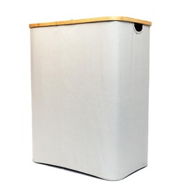ZengRun- Double Laundry Hamper with Lid Cover - Bamboo Section Laundry Basket - Collapsible Clothes Fabric Bin - Easy and Efficient Dirty Clothes Sorting - Removable Bags - 140L - Light gray