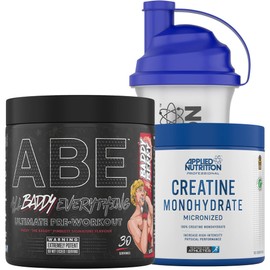 Applied Nutrition Bundle ABE Pre Workout 375g + Creatine 250g + 700ml Protein Shaker | All Black Everything Pre Workout Powder, Energy & Performance with Creatine, Beta Alanine (Baddy Berry)