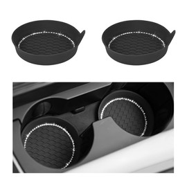 NYTKL 2 PCS Bling Car Cup Coaster, Crystal Rhinestone Cup Holder Insert for Car Interior Decoration, Non Slip Shockproof Silicon Sparkly Drink Met Universal for Most Vehicles (Black)