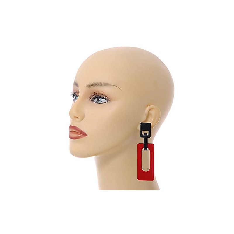Red/Black Square Acrylic Drop Statement Earrings - 90mm Long