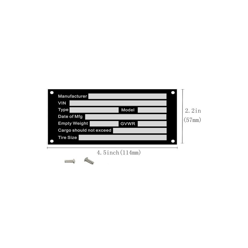 cwZhen Blank Trailer VIN ID Plate Data TAG Model Identification