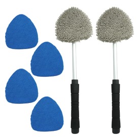 JOYFUL&HOPEFUL Car Windshield Cleaning Tool, Car Inside Window Cleaner Tool with Extendable Handle, 4pc Microfiber and 2pc Chenille, Car Interior Cleaner Tool Anti Fog, Streaks Free