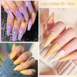 MTSSII Yellow Gel Polish Set 8PCS Glitter Blue Purple Gel Nail Polish Set with Base and Top-Gel 6 Colors Nail Kit Diy Nail Art Manicure at Home Gifts for Women 7ml