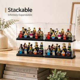 AELS 1 paquete de caja de exhibición de minifiguras acrílicas, caja de exhibición de bloques de construcción apilable y a prueba de polvo para almacen