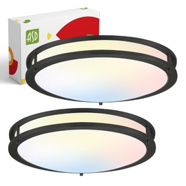 ASD LED 18" Round Flush Mount Lighting, Close to Ceiling Light Fixture | 3CCT, Dimmable, Energy Star, ETL Listed | 28W 2230LM 3000-5000K 120V | Low Profile Double Ring Lamp | Black, 2 Pack