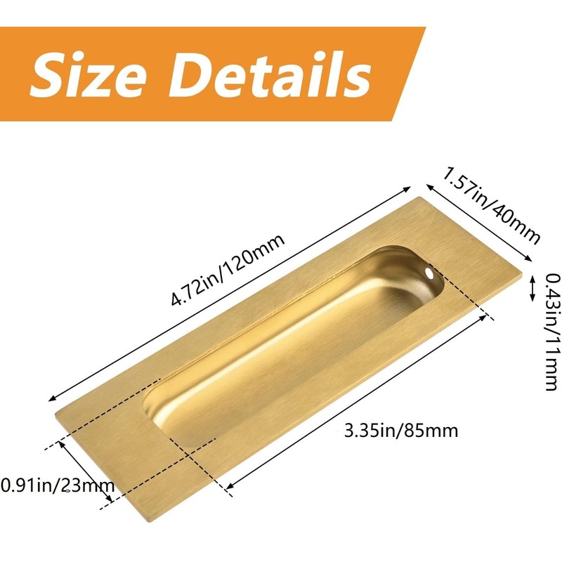 MOROBOR 2pcs Square Brushed Gold Flush Pulls Recessed Finger Pulls,