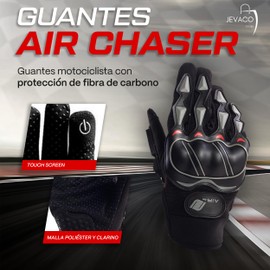 JEVACO Guantes para Moto Air Chaser Faseed | Guantes Motociclista Transpirables y Antideslizantes | Protección en Fibra de Carbono | Touch Screen Resistentes | Malla Poliéster y Clarino | Talla M