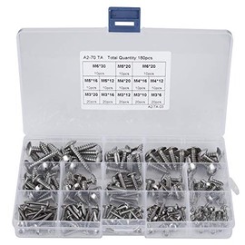 180 Pieces M3 M4 M5 M6 Stainless Steel Flat Head Tapping Screws Assortment Set Cross Flat Head Screws for Deck Drywall Concrete Sheet Metal