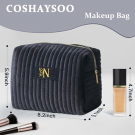 COSHAYSOO Travel Makeup Bag Quilted Make Up Pouch Initial Cosmetic Case with Butterfly Decorations for Women Birthday Easter Mothers Christmas Valentines Graduation Appreciation Gifts Black Letter N