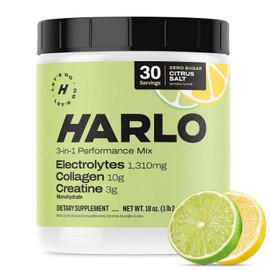 Harlo- Mezcla de Bebida Electrolítica de Sal Cítrica con Colágeno Bovino y Creatina Monohidrato de Creatina en Polvo