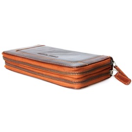 Bull Burry Dark Brown Soft Very Spacious Double Zipper-Around Genuine Leather Wallet