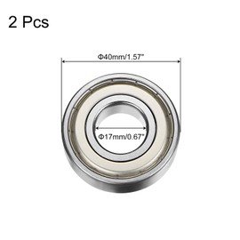 sourcing map 6203-2Z Deep Groove Ball Bearing,2pcs 17 x 40 x 12mm C3 Double Metal Shielded Chrome Steel Bearings,Silver Tone