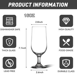 CHLJAR 16OZ Water Goblets Set of 6, Clear Goblet Glasses Set for Home Bar, Wedding, Party, Elegant Design for Iced Tea, Sangria, Juice, Dishwasher Safe, Perfect for Daily Use Special Occasions