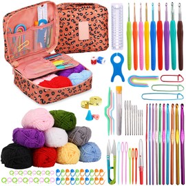 Qzma Crochet Kit for Beginners, 102 PCS Crocheting Kit Beginner, Crochet Starter Kit, Crochet Hook Set with Crochet Yarn and Crochet Accessories, Beginner Crochet Yarn Kit for Adults