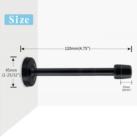 Door Stoppers, 5 Inch Long Door Stop Heavy Duty Stainless Steel Doorstops Wall Mount Door Stops with Sound Dampening Rubber Tip, Modern Door Stoppers for Bottom of Door, Black 1 Pack