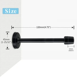 Door Stoppers, 5 Inch Long Door Stop Heavy Duty Stainless Steel Doorstops Wall Mount Door Stops with Sound Dampening Rubber Tip, Modern Door Stoppers for Bottom of Door, Black 1 Pack