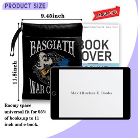 Fourth Wing Book Cover Dragon Ridder Inspired Gift, Fourth Wing Merch Pattern Reusable Book Pouch, BASGIATH WAR COLLEGA Book Sleeve for Book Lovers (Black-Basgiath, Large)