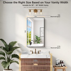 18" x 30" Bathroom Mirror, Black Metal Frame Wall Mirror