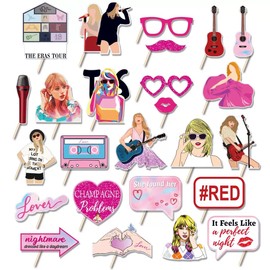 LASLU 25pcs Taylor Birthday Party Decorations Photo Booth Props, TS Party Decorations Photo Props, Birthday Party Favors, Music Lyrics Photo Booth Props for Girls Party, Music Lover Photo Booth Props