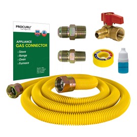 PROCURU 5/8" OD x 36" Long Gas Flex Connector Kit with 3/4" Angle Valve for Stove Range, Furnace, WeatherProof Flexible Stainless Steel Pipe with SafeGuard Coating