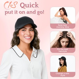 SEGO Hat Wig, Hat with Hair Attached for Women Black Baseball Cap with Hair Extensions, Short Curly Bob Baseball Cap Wig Adjustable Hats for Daily Party 8 Inch #16P613