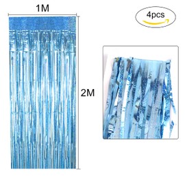 Tinsel Curtains, Light Blue Glitter, Pack of 4 Metallic Glitter Curtain, FringeGlitzer Tinsel Curtain, Foil Fringe Curtain for Christmas Tree, Birthdays, Festivals, Party, Stage Decoration, 1 m x 2 m